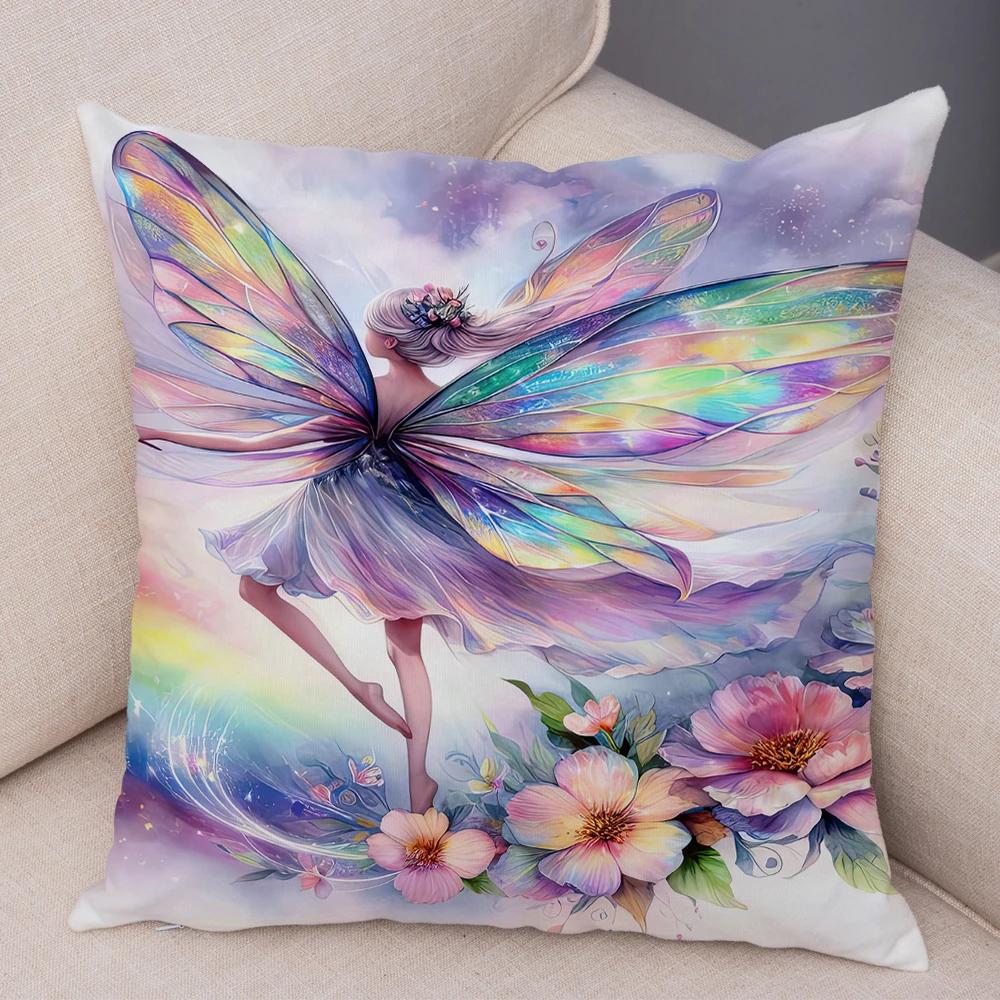 Niedlicher Cartoon Waldmädchen Elfen Kissenbezug Doppelseitig bedruckter Kissenbezug Deko für Sofa Zuhause Superweicher Plüsch Kissenbezug 40x40cm