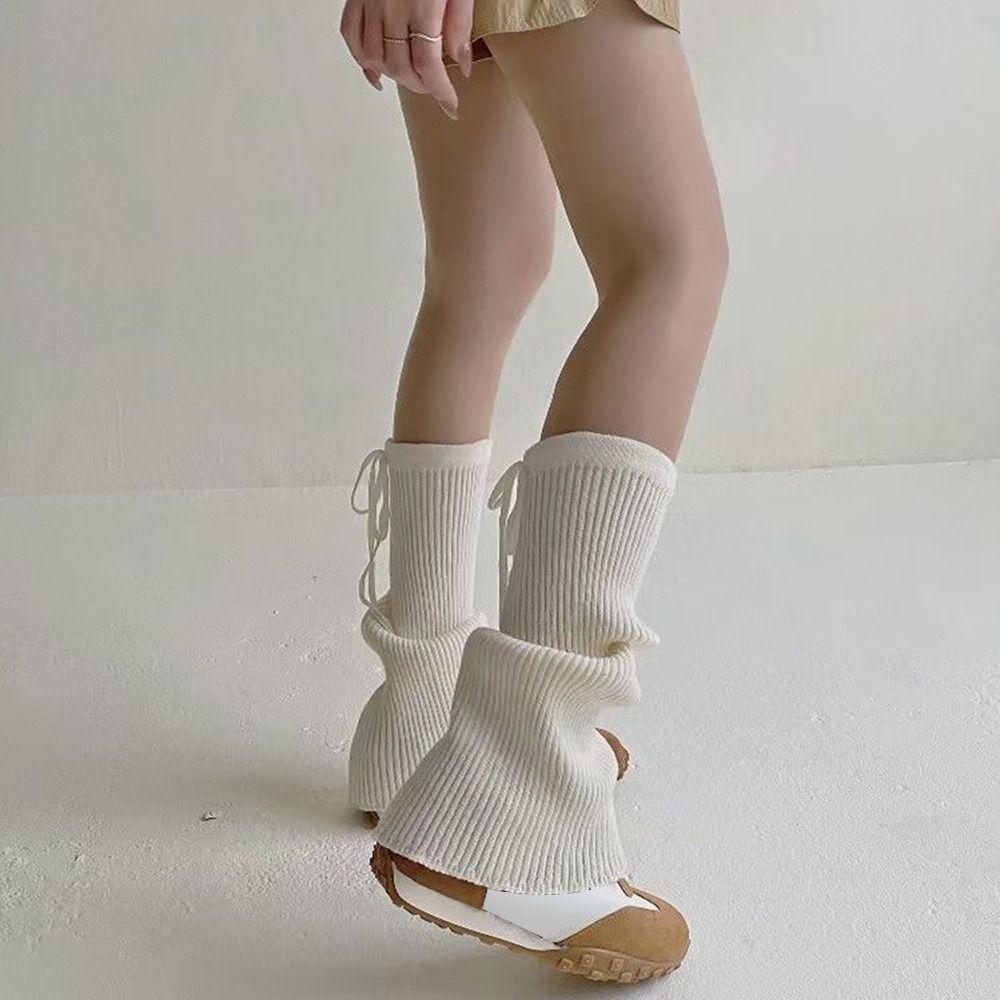 New Solid Color Leg Covers Straps Design Warm Foot Cover Knitted Leg Warmers