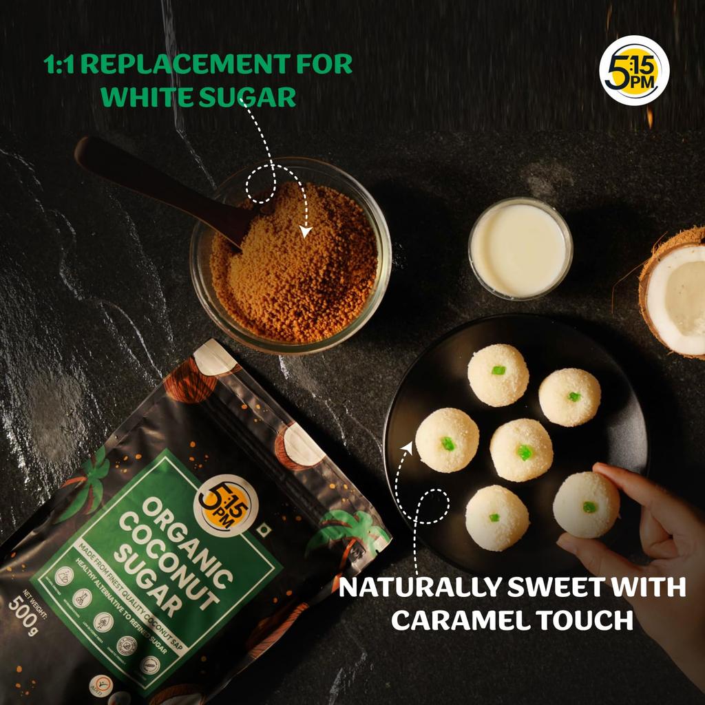 5:15PM Organic Coconut Sugar 500 G Unrefined Natural Sweetener For Baking Cooking Drinks Organic Natural Palm Sugar