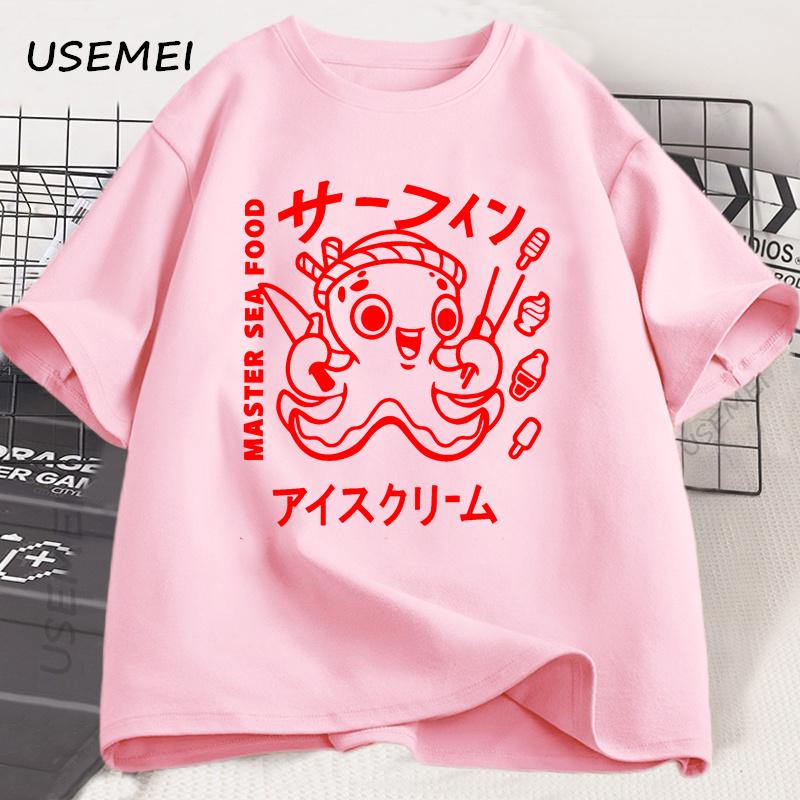 Japanese Octopus Graphic Print T Shirt Funny Y2k Vintage T-shirt for Men Women Cotton Soft Short Sleeve Unisex Casual Tops