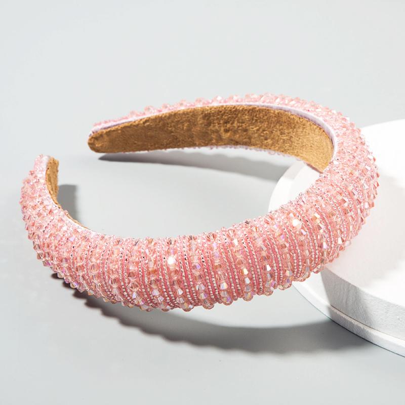 1Pc Padded Head Crown Elegance Crystal Beaded Multicolor Wide Edge Baroque Women's Hair Band Headband