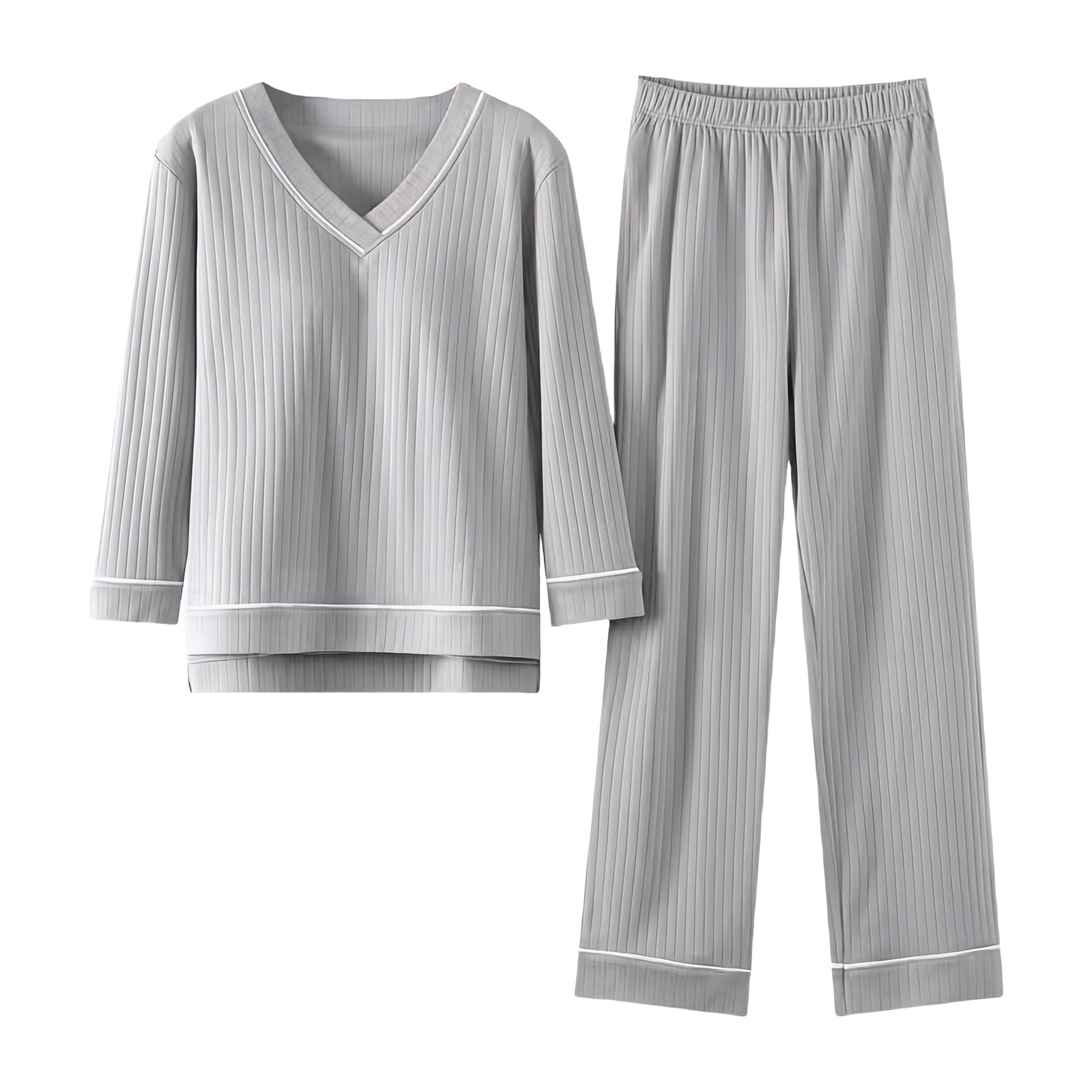 

Pajamas Loungewear Top and Bottom Long Wide Chest Large Keeps You Gentle on the Vertical For and Winter [xppe] Women s Set, Set, V-Neck, Sleeves, сірий колір
