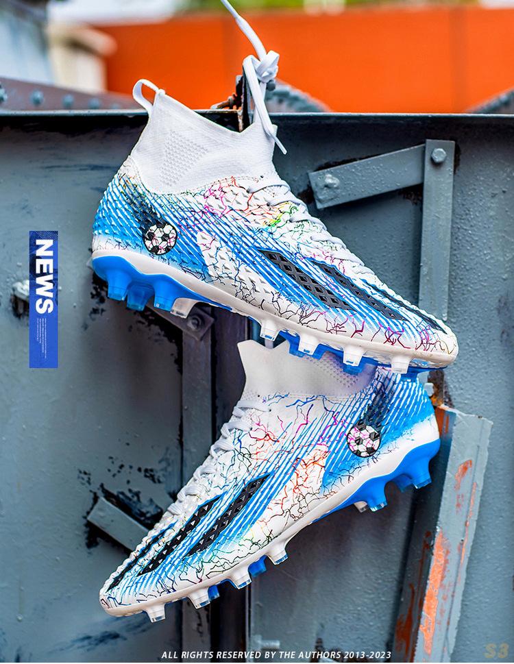 Scarpe da Calcio High-Top Giovanili da Uomo per Competizione e Allenamento con Tacchetti Lunghi TF per Erba Sintetica.