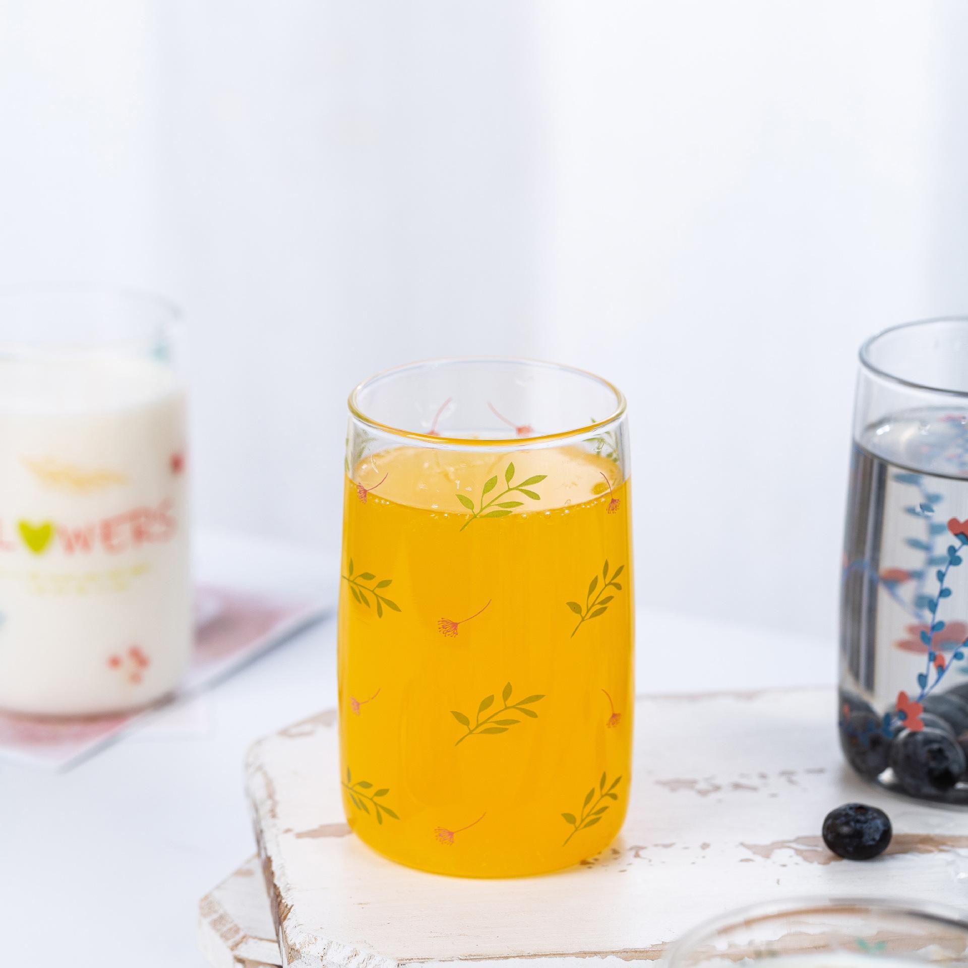 

Transparent Glass Mug Forest Style Ins Heat-Resistant Household Cute Yogurt Cup Breakfast Oat Milk Cup Office Coffee Cups New Cup