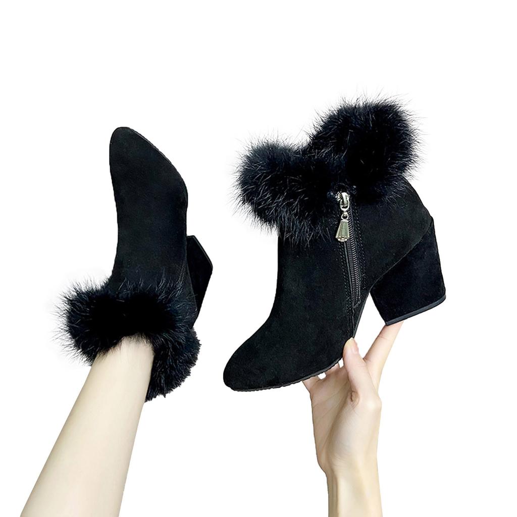 Støvler For Kvinner Vinter Og Høst Spissetå Fjær Skjøting Solide Sko