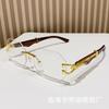 New Retro Wood Grain Leopard Glasses Legs Sunglasses Men's European and American Box Driving Cheetah Decorative Sunglasses