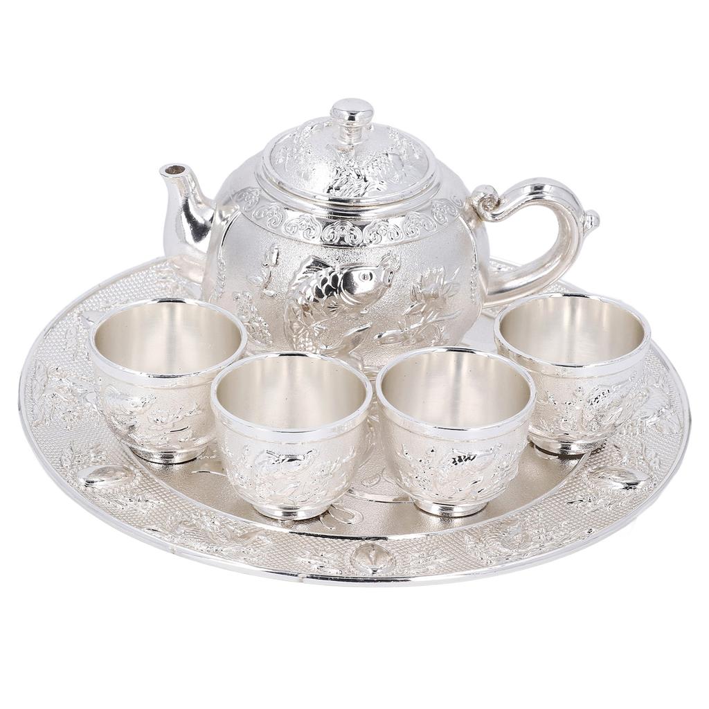 Zinc Alloy Tea Set Rustproof High Temperature Resistant Electroplated Vintage Tea Pot and Cup Set