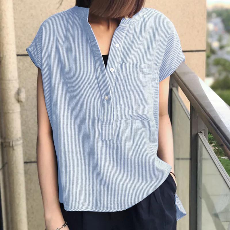 

ZANZEA Женская летняя блузка с коротким рукавом в полоску 5XL