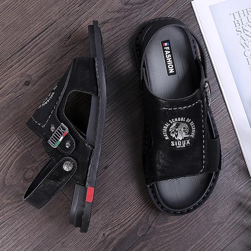 New Summer Men Comfort Hollow Sandals Non-slip Walking Shoes All-match High Quality Casual Leather Flat Designer Sandals