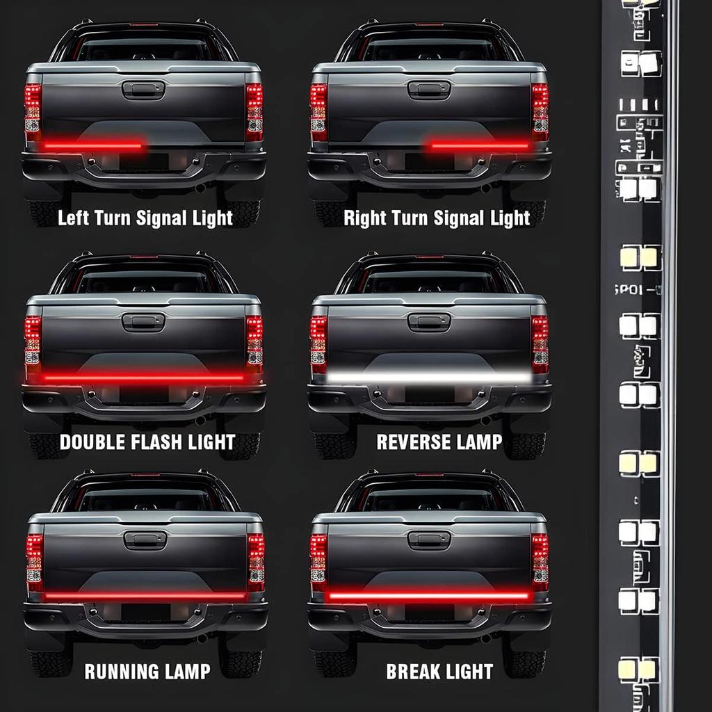 Truck Tailgate Light Bar, LED Single Row Tailgate Light Strip with Red Running Brake Lights Turn Signal White Reverse Light, IP67 Waterproof Light