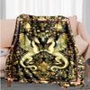 Dragon Flannel Blanket, Polyester Knitted Digital Print Mythical Winged Dragons & Flowers, Soft Warm for Sofa & Bed