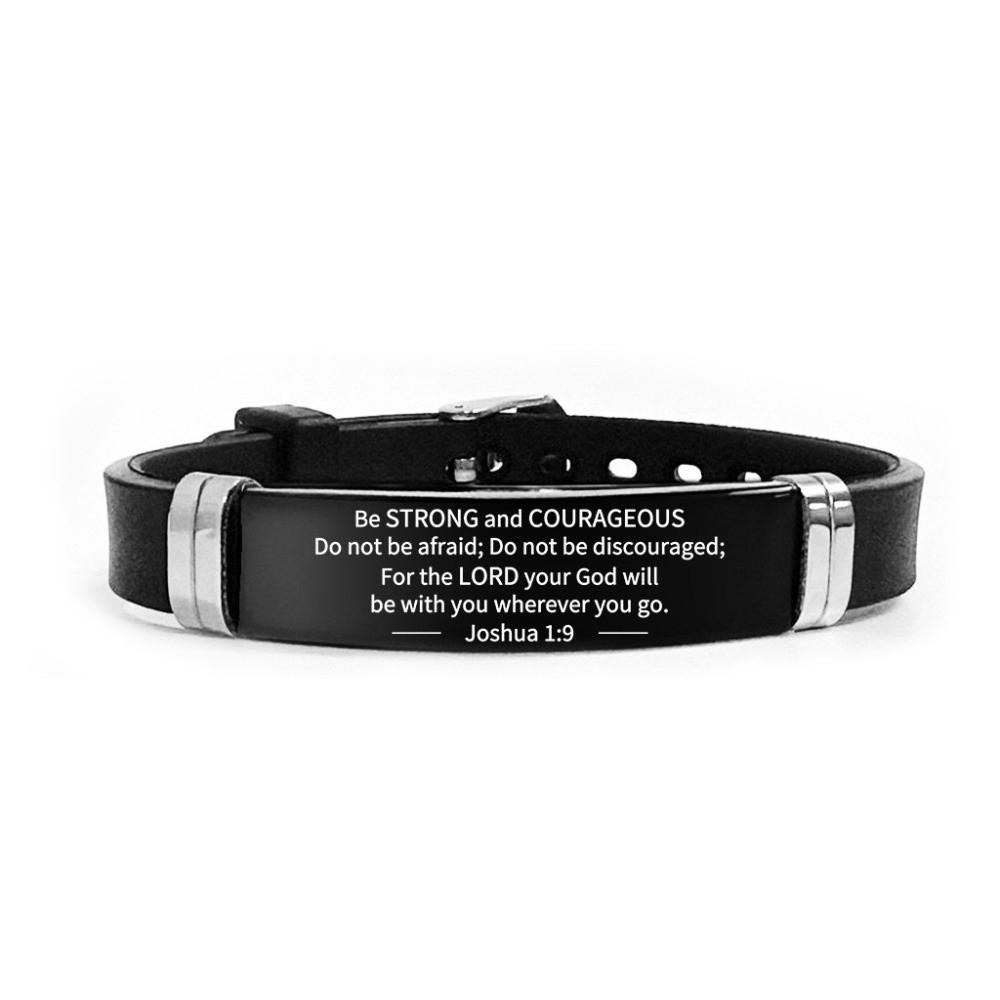 Silicone Material Bible Verse Bracelet Black Stainless Steel Inspirational Bracelet  Daily Wear Style D