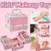 Kids Washable Makeup Kit Girl Safe Real Make Up Set For Toddler Princess Cosmetics Playing Box Birthday Gift Toy