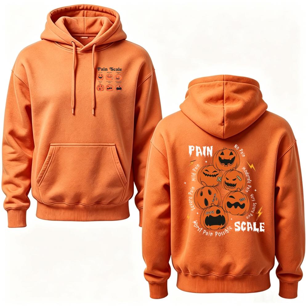 2026 Funny Halloween Pain Scale Pumpkin Hoodie Sarcastic Spooky Emoji Faces Graphic Sweatshirt Unisex Autumn Winter Pullover