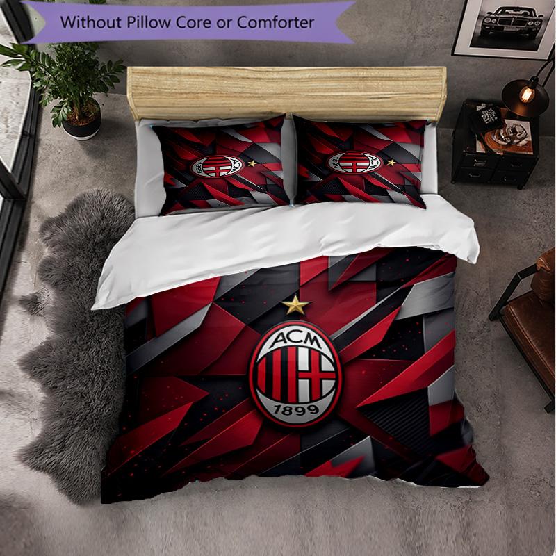 Set Lenzuola AC Milan Modello 3 Pezzi Morbida Copripiumino in Microfibra con Federe per Camera da Letto