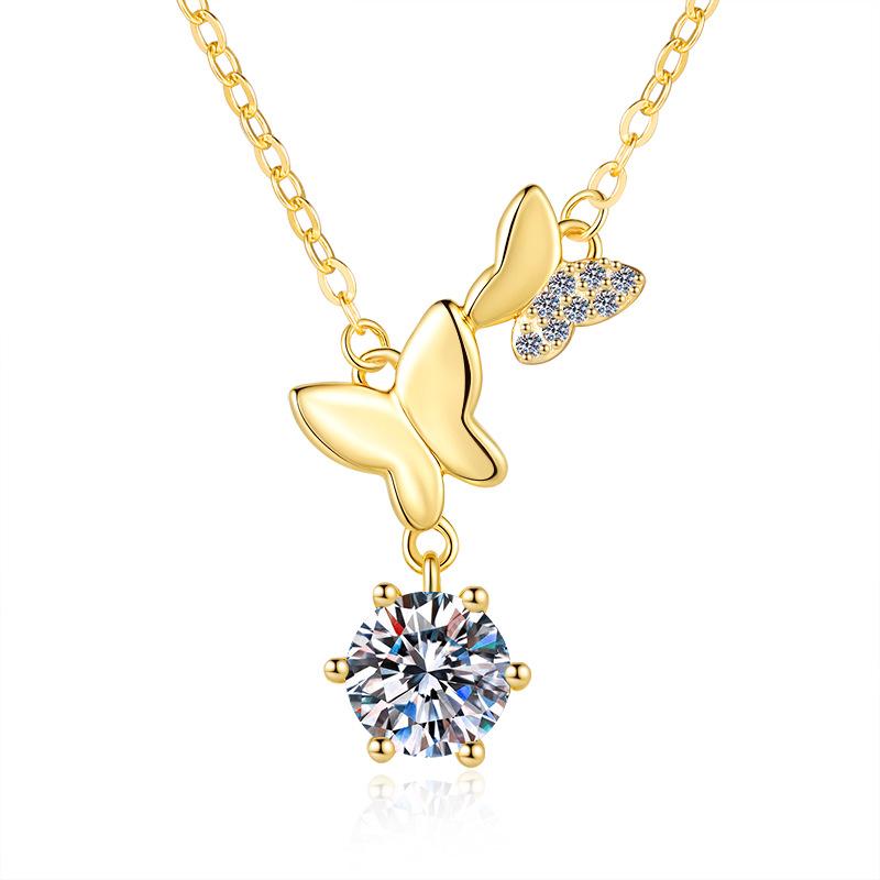 

Кулон из муассанита 1 карат Женское ожерелье-цепочка для женщин Вечеринка Свадебные тонкие ювелирные изделия Ожерелье из стерлингового серебра 925 пробы 1ct(6.5mm)&Zircom золотой