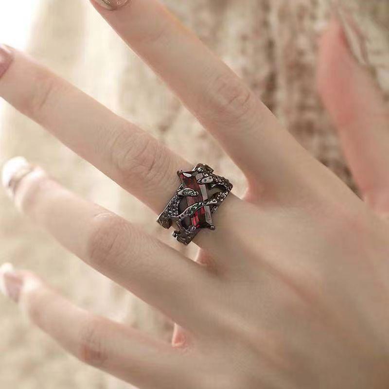 Lava lichidă spin inel deschis rubin european și american sens înalt inel gol vânt dulce cool deget arătător deschis