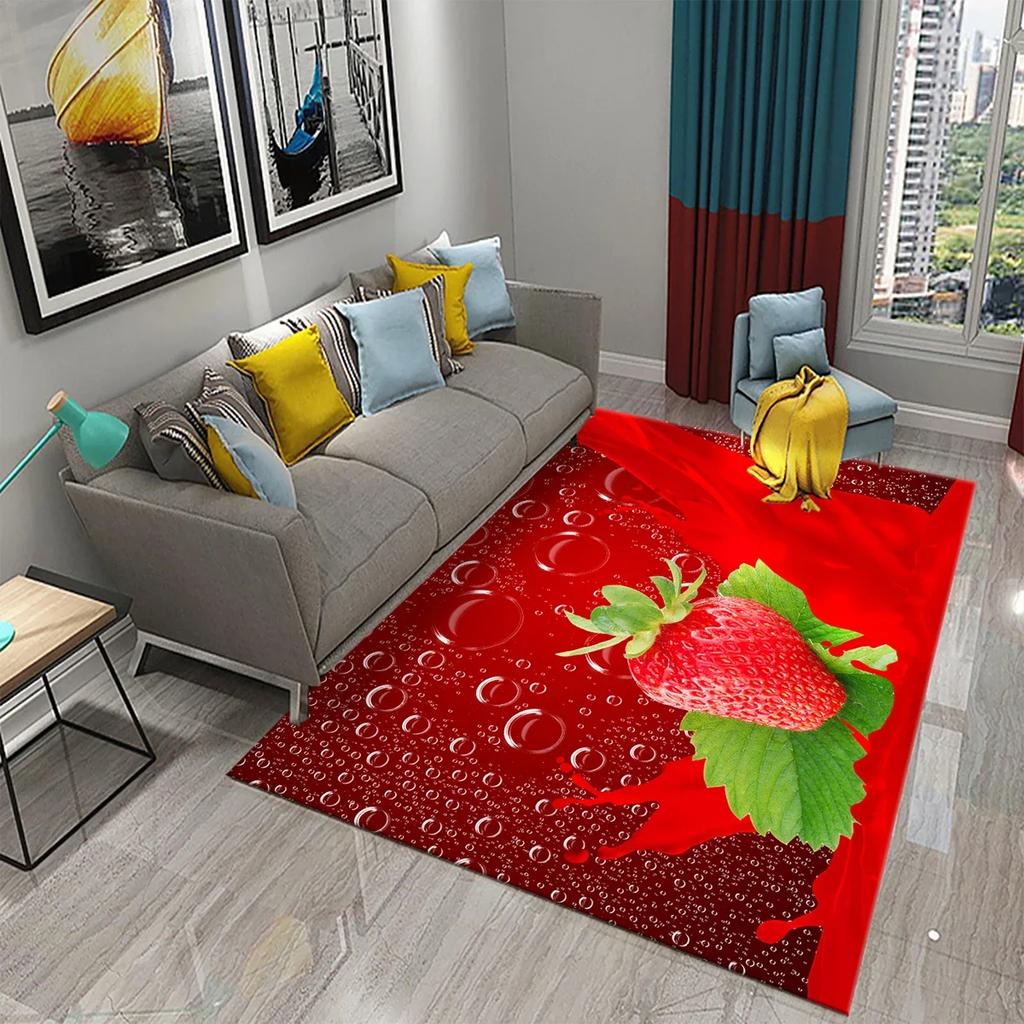 Strawberry Carpet Fresh Fruit Rug Kitchen Doormat Living Room Bedroom Floor Rug Bathroom Non-slip Foot Mat Entrance Hall Carpet