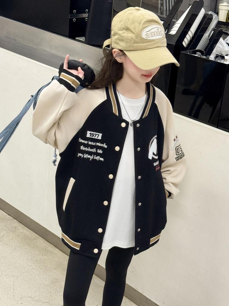 Girls' Stylish Baseball Jacket - Spring/Autumn 2025 Fashion for Big Kids