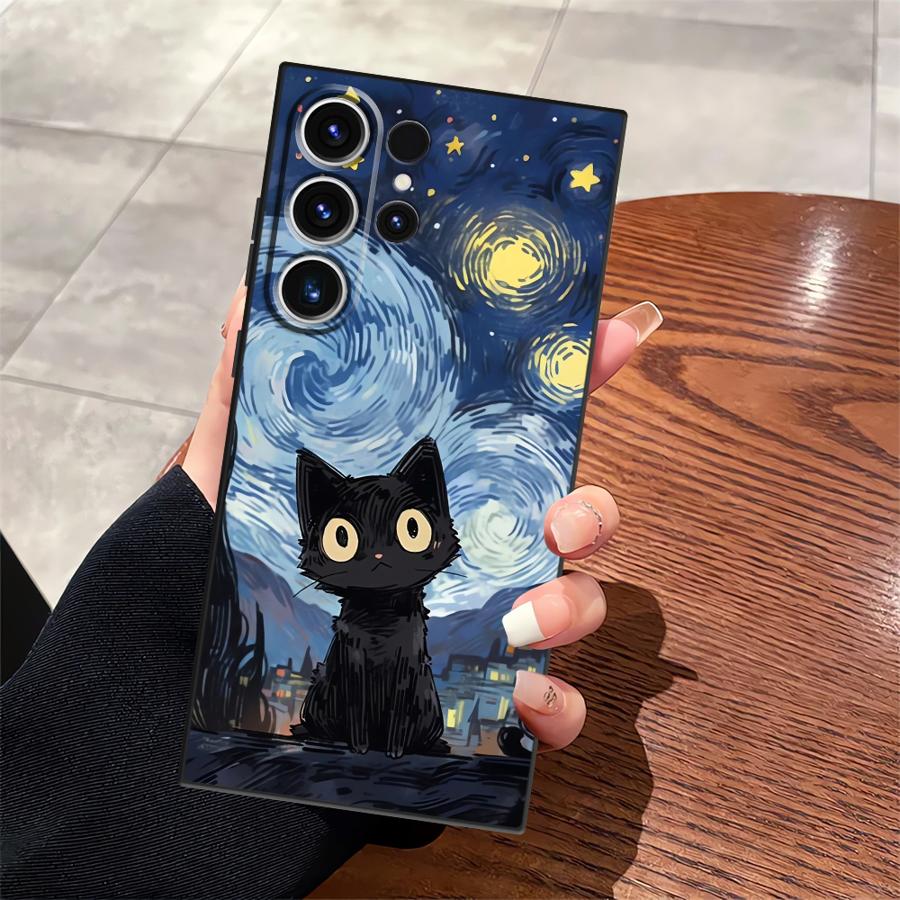 Case for Samsung Galaxy S25 Edge S23 Ultra S21 FE S20 S24 Plus Black Soft Phone Cover Oil Painting Art