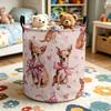 1pc, Dokriy, Cute Watercolor Laundry Basket with Pink Bow And Heart Print. This Foldable Round Laundry Basket Features a Reinforced Handle And Can Hol