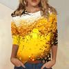Women's Casual Three Quarter Sleeve Round Neck Top Oktoberfest Beer Print Lightweight Comfortable Fit Pullover Shirt