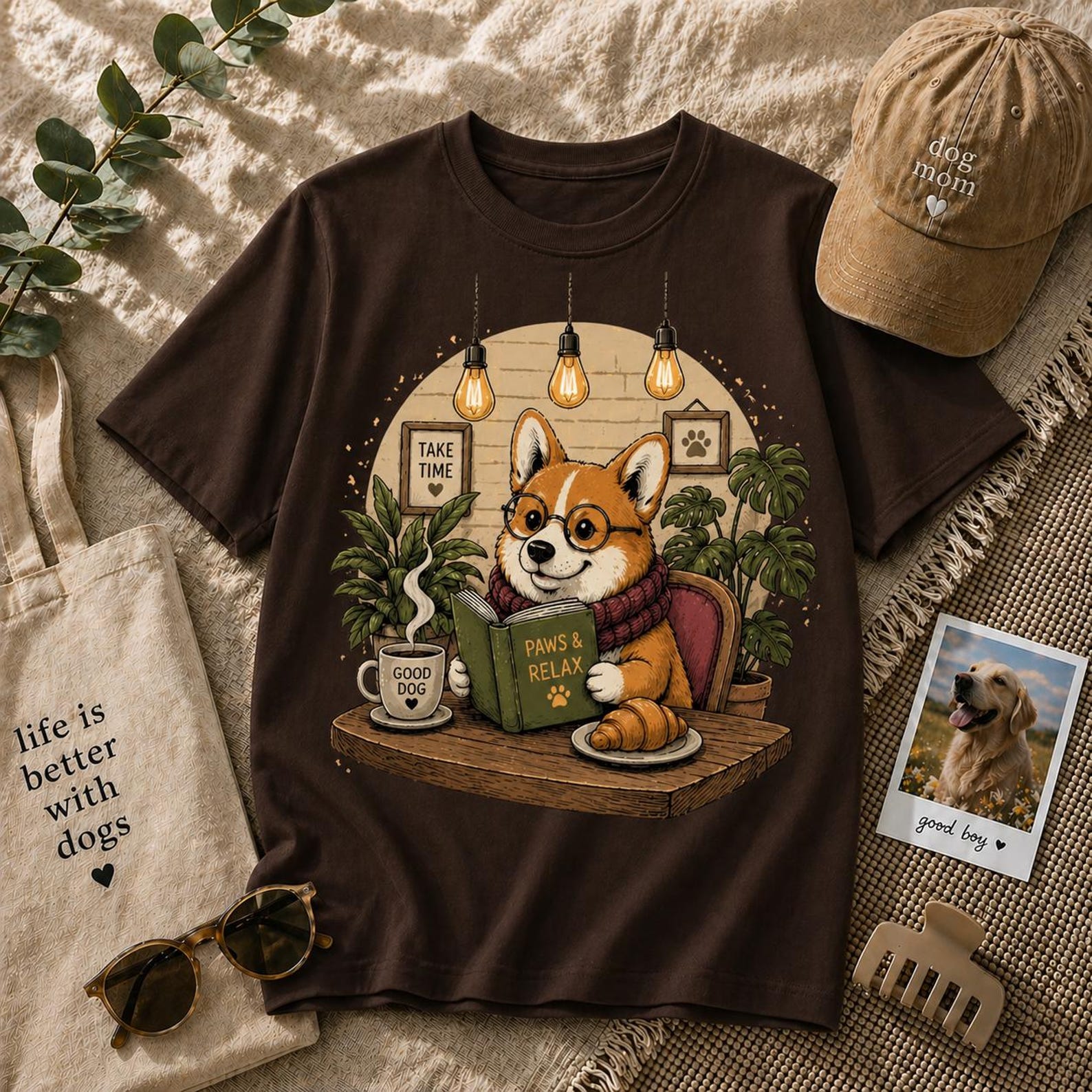 Corgi Reading Book T-Shirt, Cozy Dog Lover Graphic Tee, Unisex Shirt S