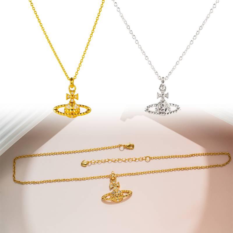 Luxusní a Exkluzivní Měděný Saturnový Náhrdelník Pro Dámy Vivienne Jiskřivé Diamanty Chic A Cool Zámek Řetízek Na Klíční Kost