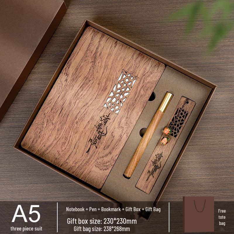 Custom Wooden Notebook & Thermos Gift Set: Plum, Orchid, Bamboo, Chrysanthemum Designs for Teachers & Clients, Perfect for Graduation Season