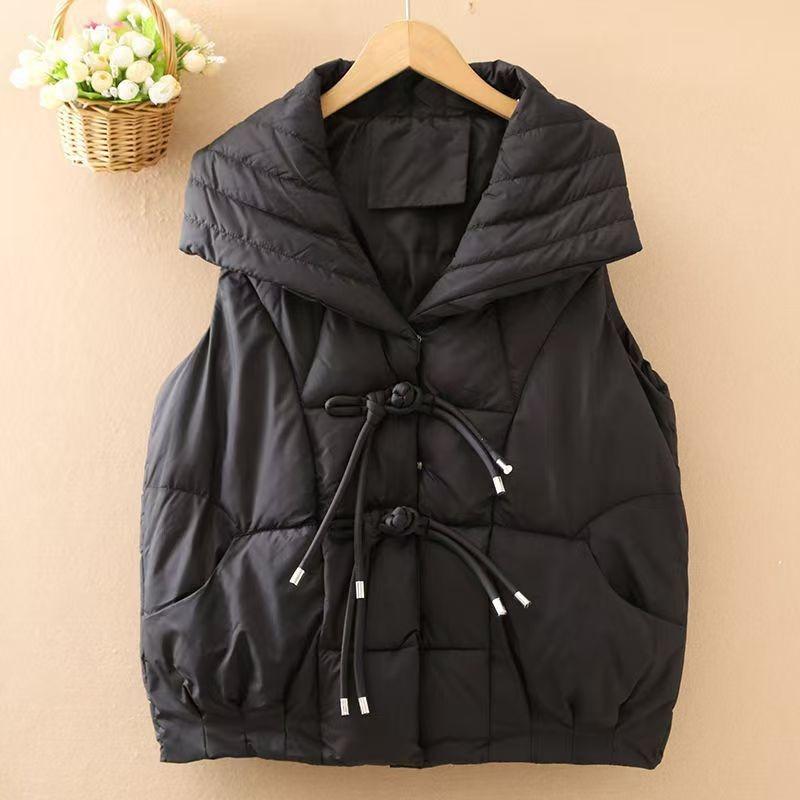 

New down loose cotton clothes vest fashion autumn and winter short lapel buckle vest jacket vest 5XL 【150-170】 чёрный