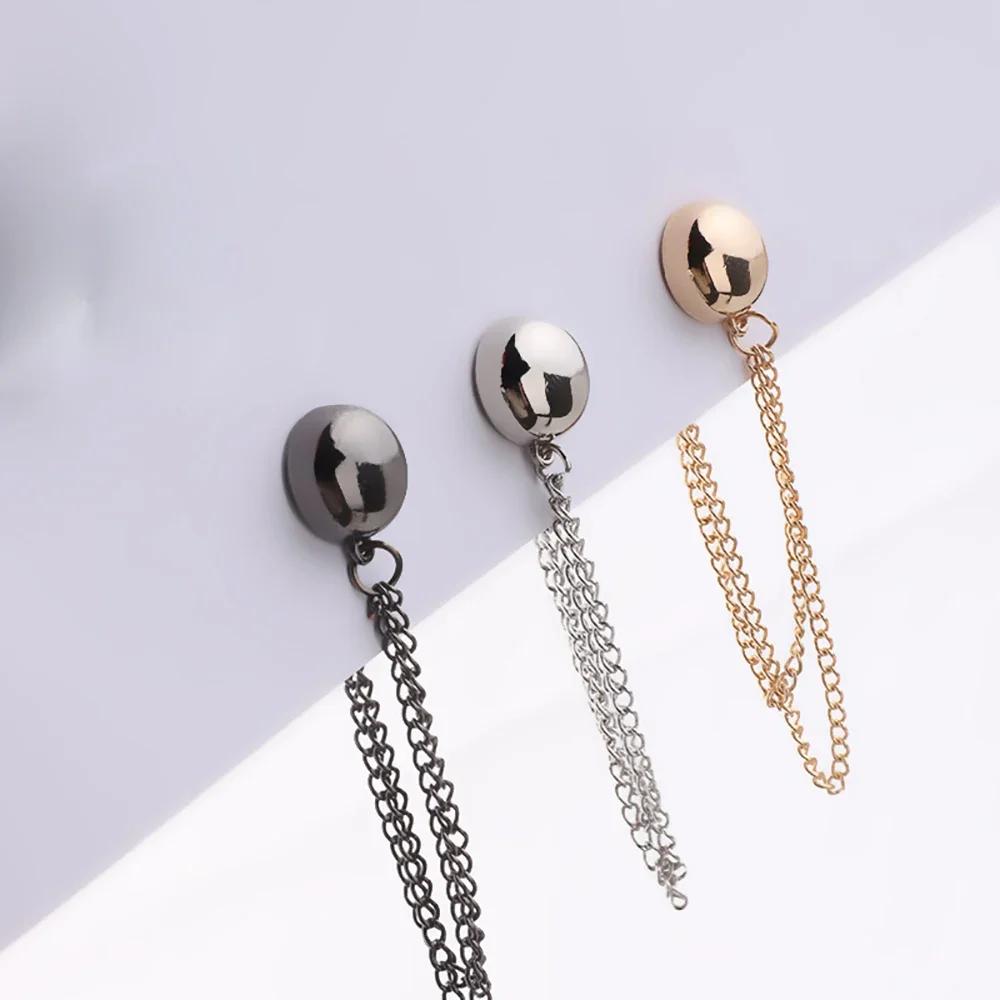 1Pc Multi-Function Magnetic Clothing Clip with Chain Metal Buttons Clip Clothes Scarf Trouser Legs Cuff Fixing Magnet Pin Decor