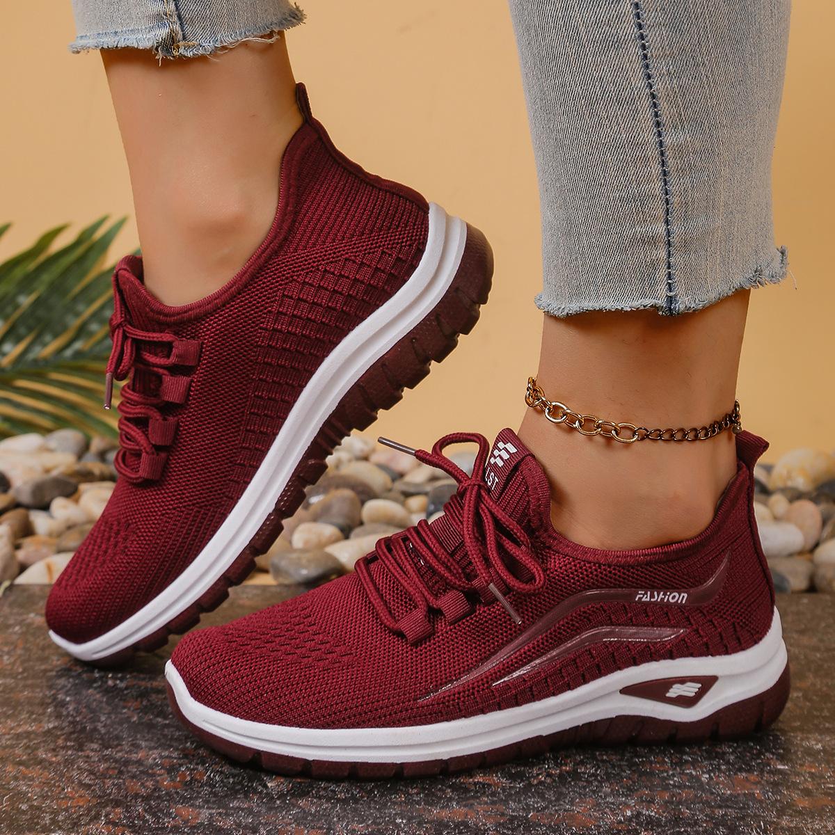 

Fashion Shoes Autumn 2025 New Fashion Casual Sports Single Shoes Wholesale Trend Flying Weaving Women s Shoes 36 красный