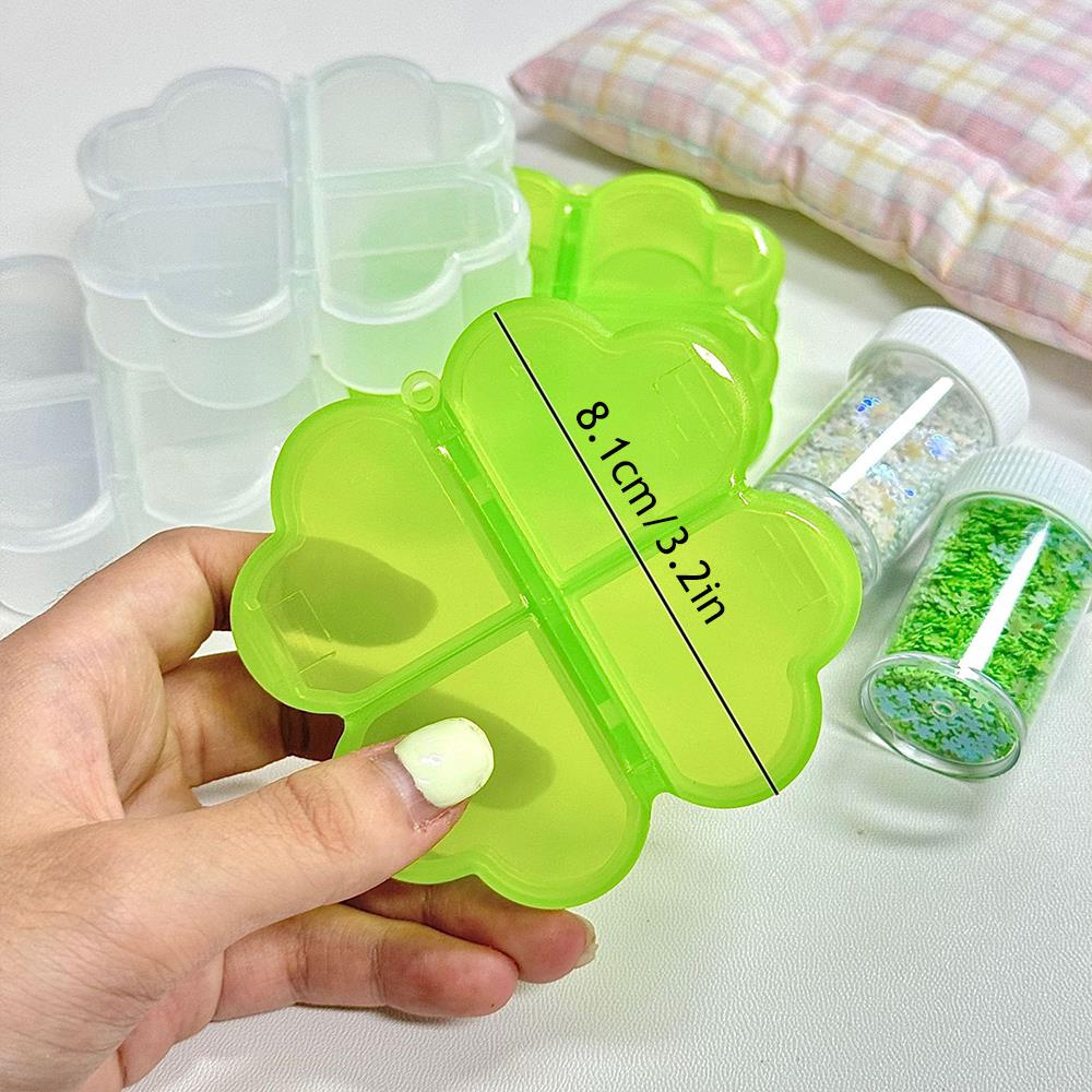 Opbevaringsboks Firekløver 4 Rum Medicinbeholder Pilleæske Lykkekløver DIY INS Holdbar Plast Mini Scrapbøger Organizer