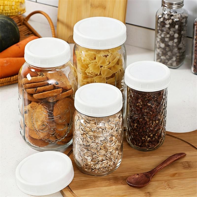 12Pcs Reusable 70mm/86mm Plastic Mason Jar Lids for Wide Mouth Jar Seal Bottle Cover Spout Lid Good Seal Kitchen Tool