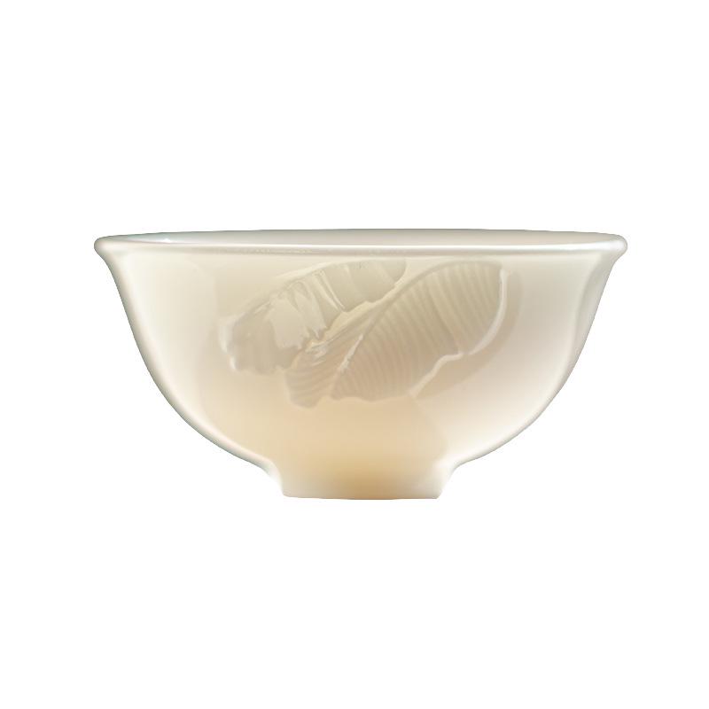 Premium Mutton Fat Jade Ceramic Gongfu Tea Set - Aroma Tasting Cup with Coaster, Customizable for Guests