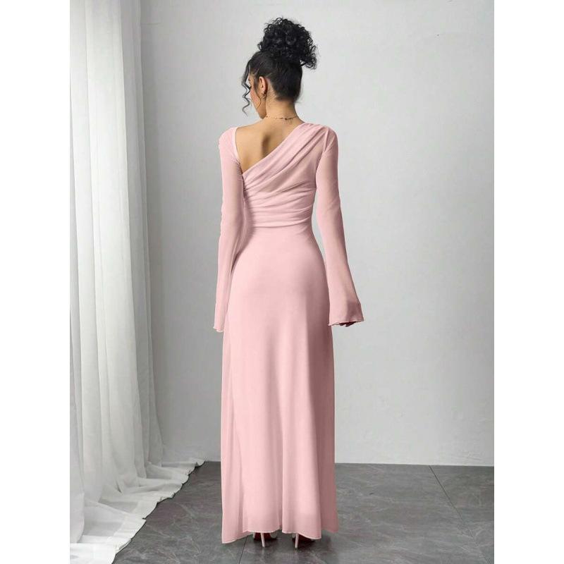 Europe, America 2026 summer new asymmetrical neckline long sleeve elegant fashion temperament dress women
