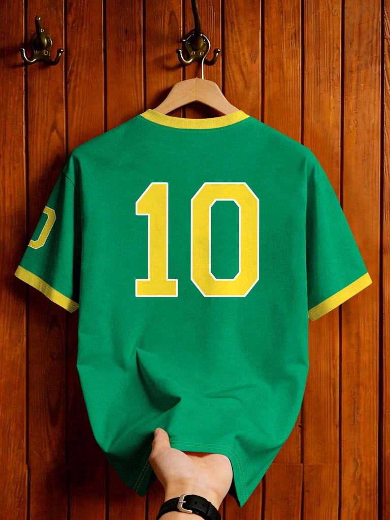 Vintage Brazil Football T-Shirt Green,Summer,Streetwear,Vacation,American BRASIL 10 Number Print Men's Women's Graphic Fashion Sports Tops