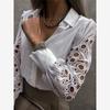 Women Black White Hollow Out Shirts Pure Color Lace Patchwork Shirt Shirt