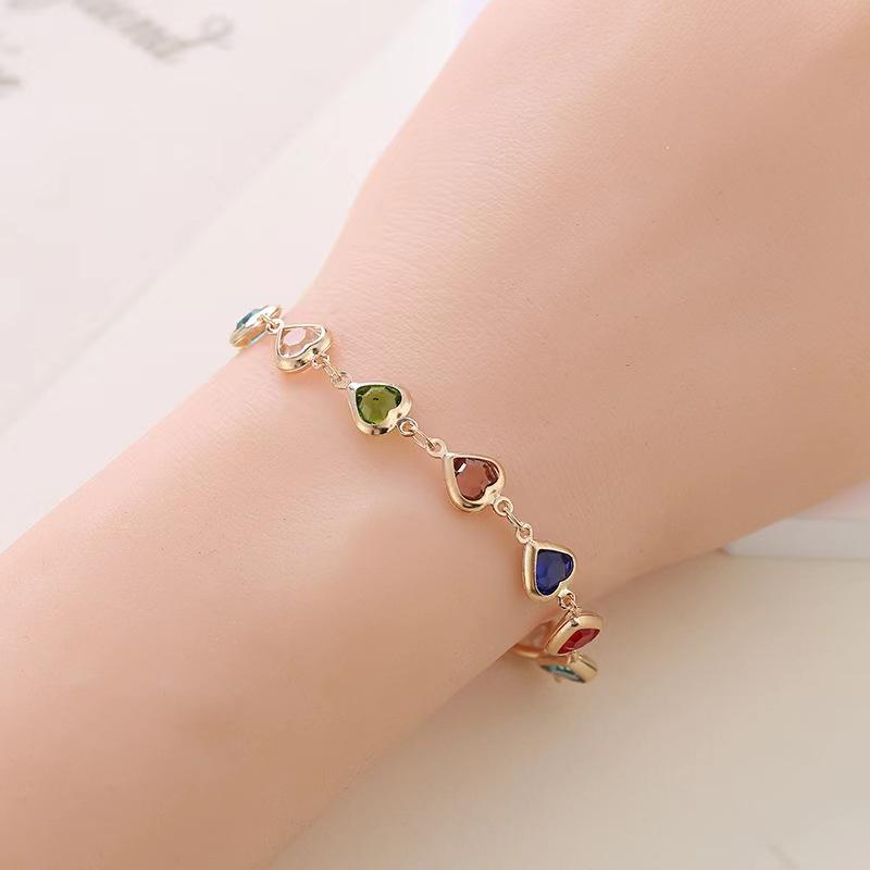 Wind Candy Color Love Zircon Bracelet Women'S Light Luxury Fashion Versatile Niche Retro Peach Heart Jewelry