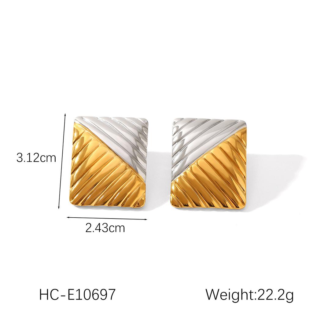 Gold and silver color blocked stainless steel earrings for women, smooth geometric texture, sun pentagram, European and American design, jewelry gift