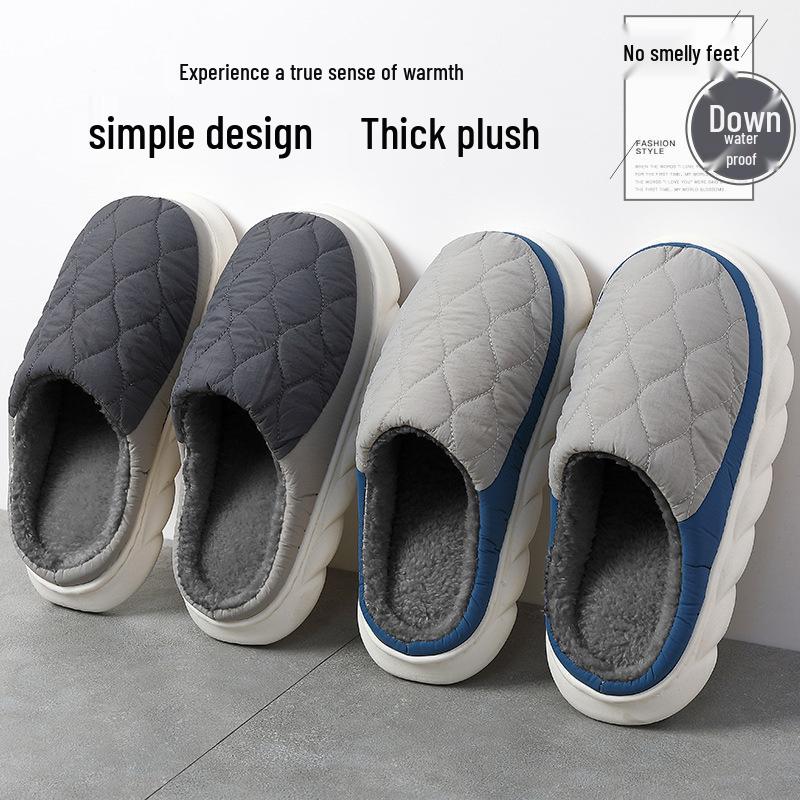 Men's Waterproof Cotton Slippers: Indoor, Plus Velvet, Warm, Thick-Soled for Autumn & Winter
