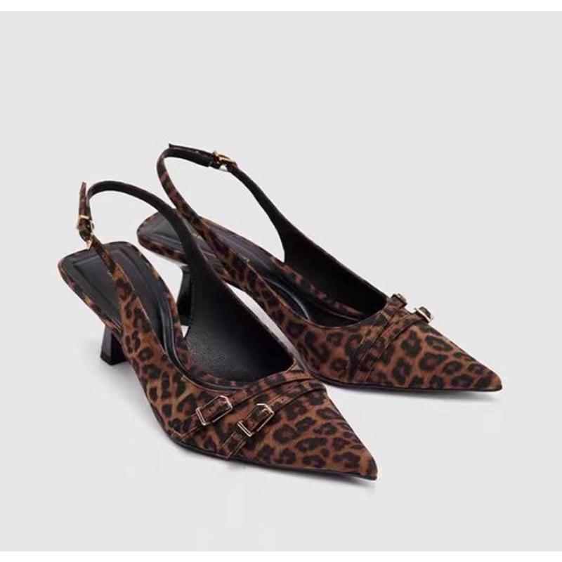 Fashion Women's Leopard Print High Heels Women's Elegant Fashion Pointed Designer High Heels Women's Temperament Sandals Sandalias Mujer