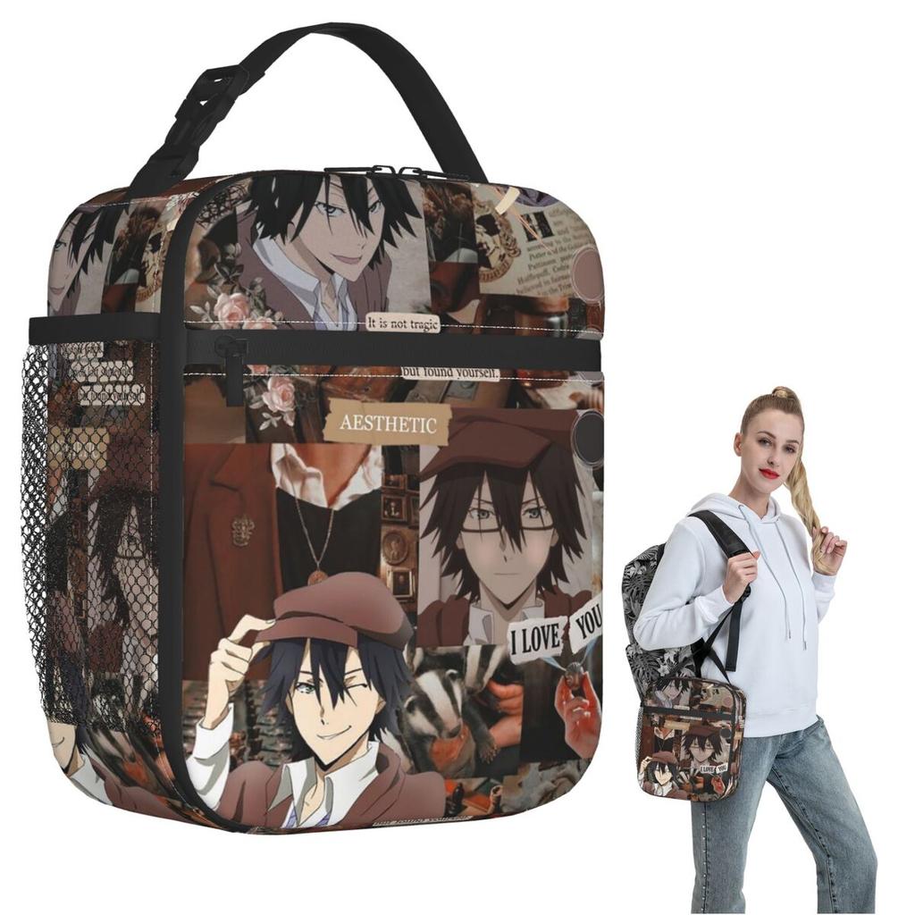 Bungou Stray Anime Collage Insulated Lunch Bag for Women Children Leakproof Food Boxes Thermal Lunch Box Tote