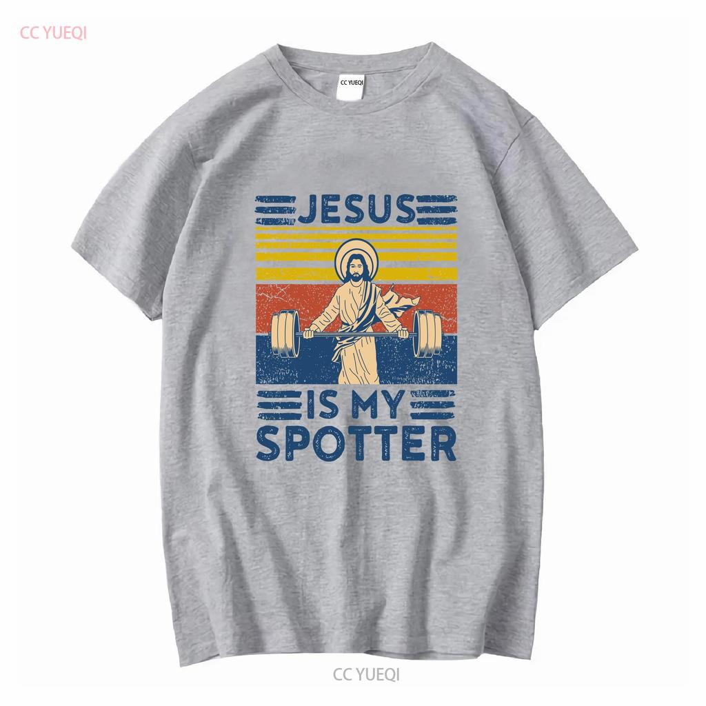 Seltenes Neues Lustiges Fitness T-Shirt Jesus Ist Mein Spotter Workout Vintage Gewaschen Mode Atmungsaktiv Lässig Weich Designer Kleidung