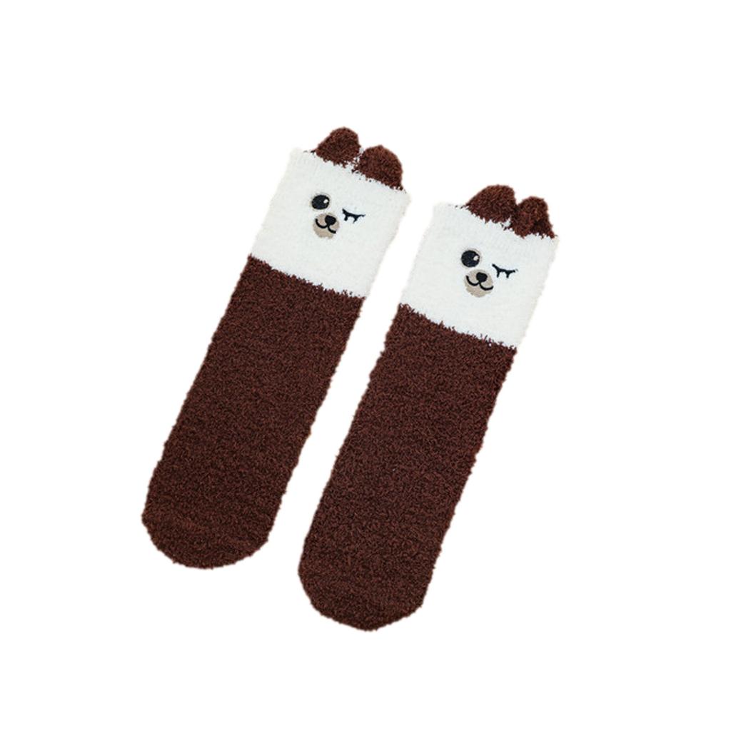 Women Cute Pet Coral Velvet Socks Plus Velvet Warm Home Floor Socks In Tube Socks