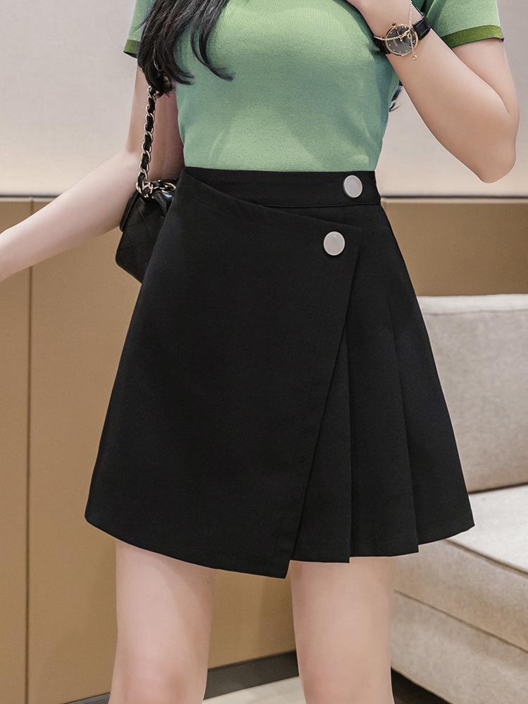 Übergröße Unregelmäßiger Wickel-Skort, Koreanischer A-Linien-Midi-Rock, Hohe Taille Bauchkontrolle