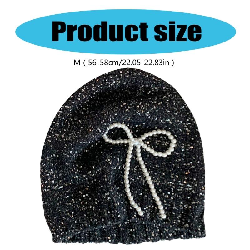 Pearls Bows Knitted Hat Elegant Ladies Hat Comfortable Soft Hat Flaring Glitter Hat for Men and Women