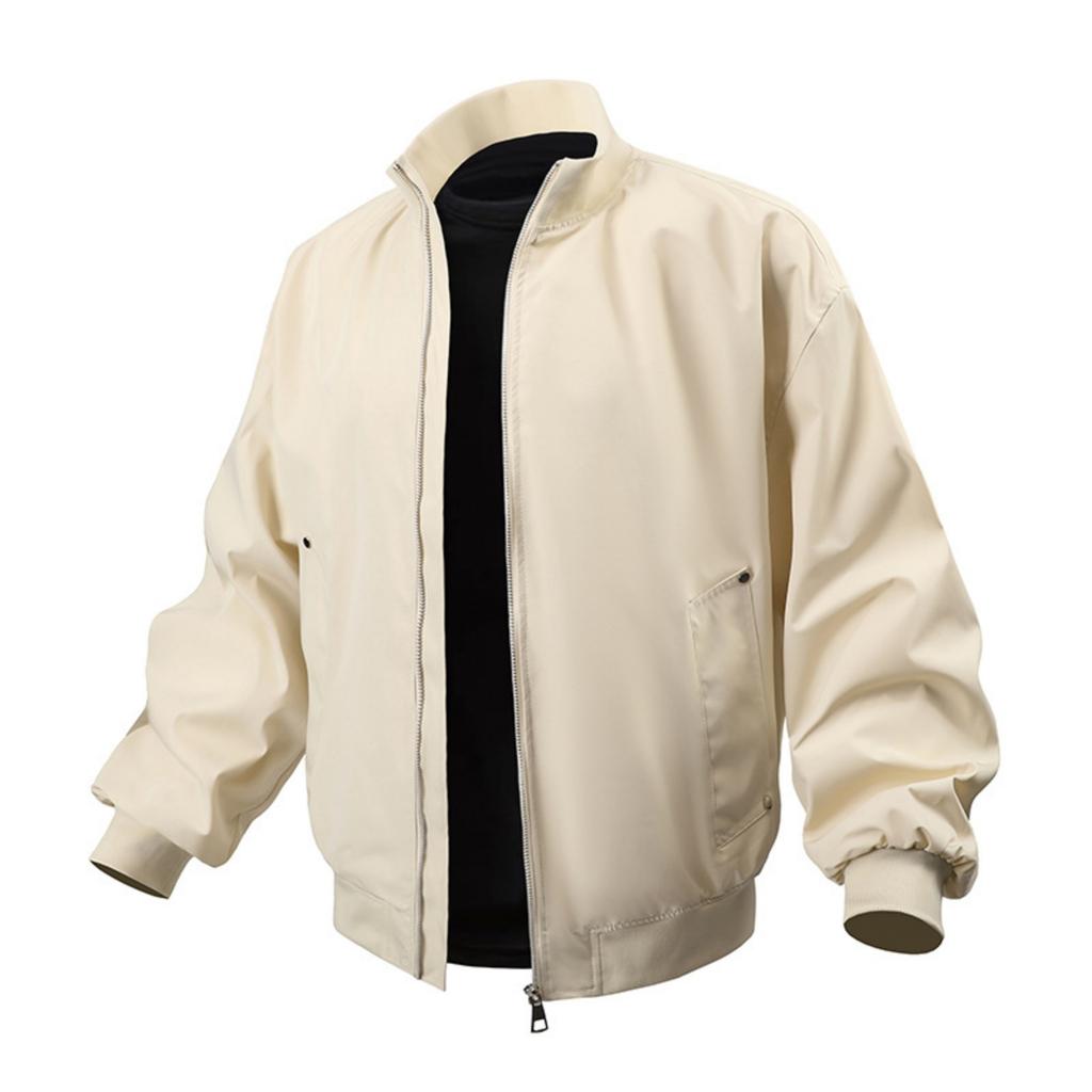 Men's Casual Solid-color American Stand-up Collar Flight Jacket , Unisex Loose Work Jacket Jacket