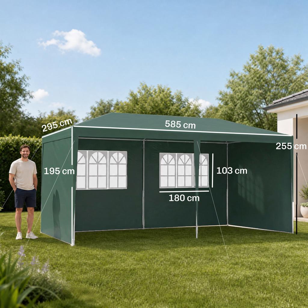 6X3 M Party Tent Gazebo Marquee Outdoor Patio Canopy Shelter With Windows And Side Panels Green