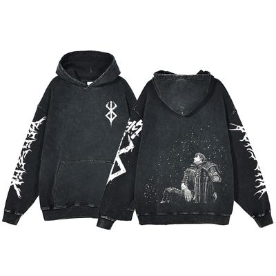 Berserk Anime Mikina s kyslým praním Pánske oblečenie Vintage Bavlnené mikiny Dámske Hip Hop Mikiny s kapucňou Y2K Oblečenie Nadrozmerné
